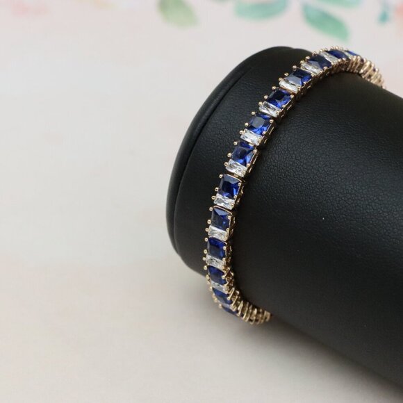 "Rose Gold Tennis Bracelet with Blue & White CZ, Elegant Sparkle Look, XPBL0741 - Picture 2 of 12
